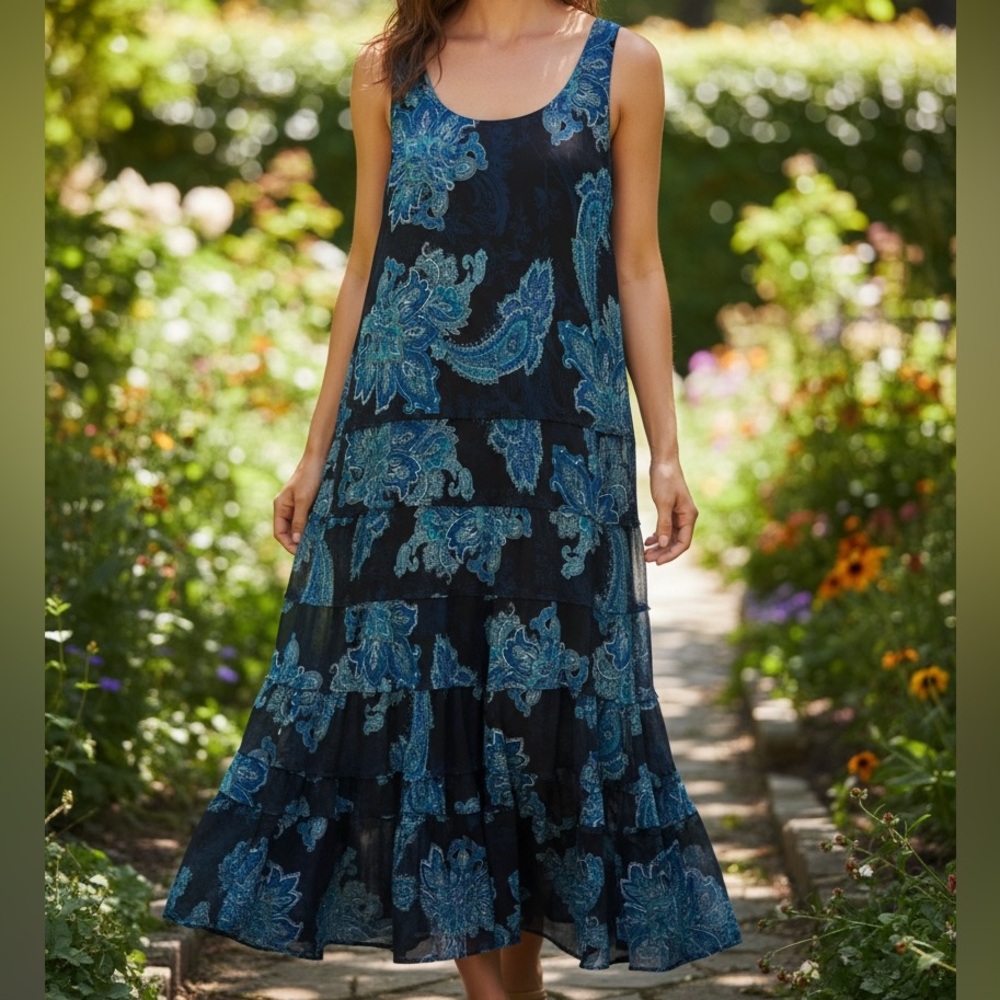 Chico's Black and Blue Patterned Maxi Dress